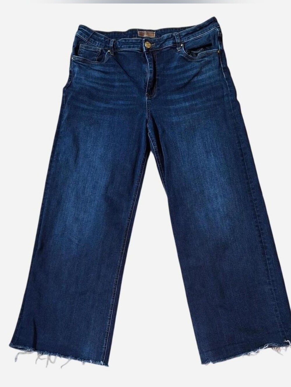 KUT From The Kloth High Rise Wide Leg Raw Hem Jeans Size 14 Dark Wash